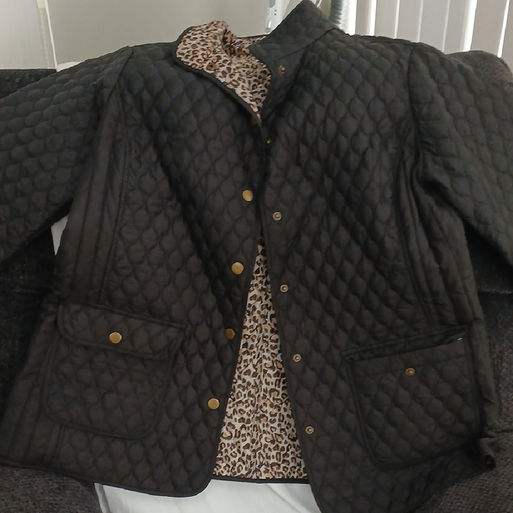 Black Quilted Jacket with Leopard Lining
